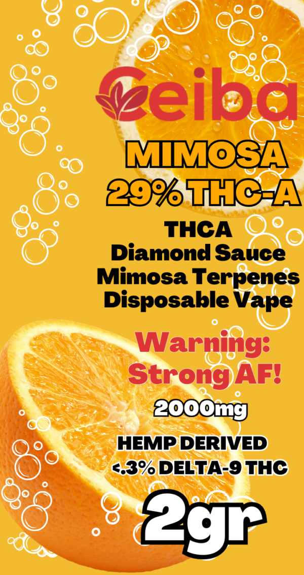 Ceiba hemp mimosa thca disposable vape label