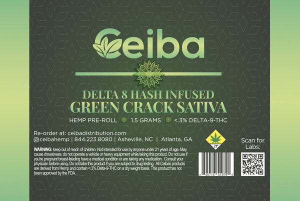 image of green crack sativa pre-rolls package label